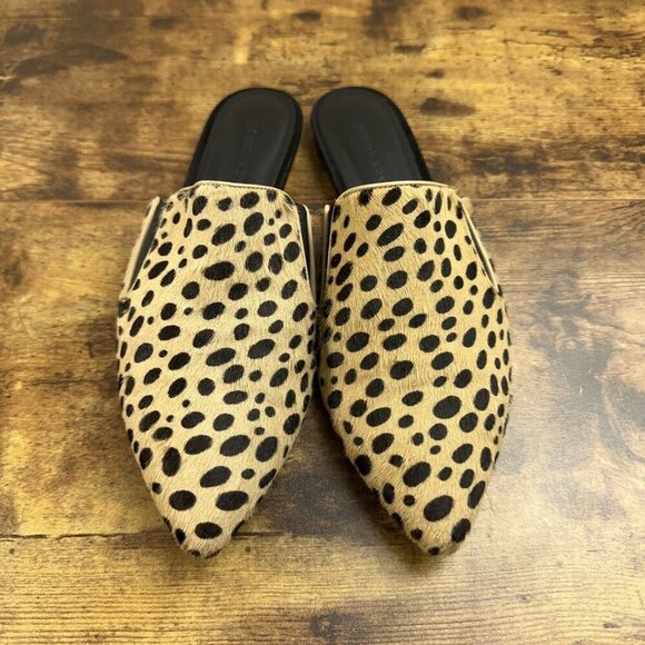 Jenni Kayne Cheetah Print Mules Size 39 Pony Hair Slip On Pointed Toe Flats - Picture 3 of 16